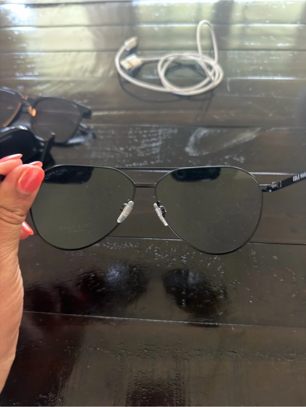 Cole Haan Black Aviator Polarized Sunglasses